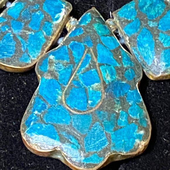 Vintage Blue Mosaic Stone Necklace With Toggle Clasp - Picture 2 of 16